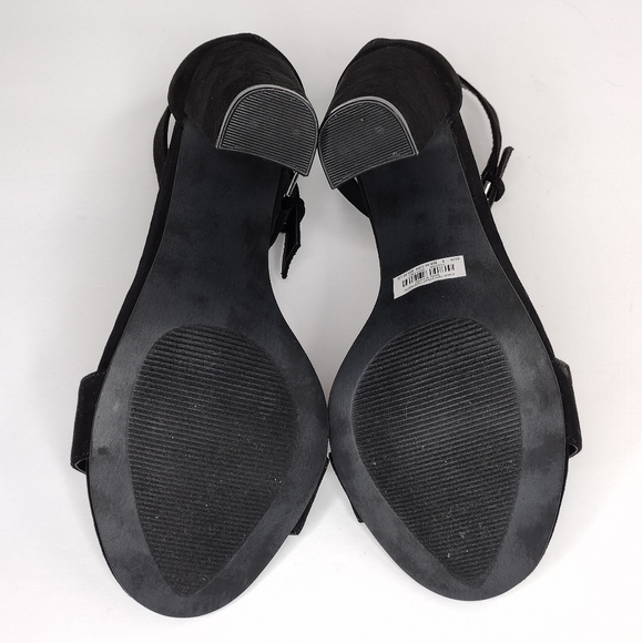 Torrid Women's Black Suede Leather Two Strap Tapered Open Toe Chunky Heel - Picture 10 of 16